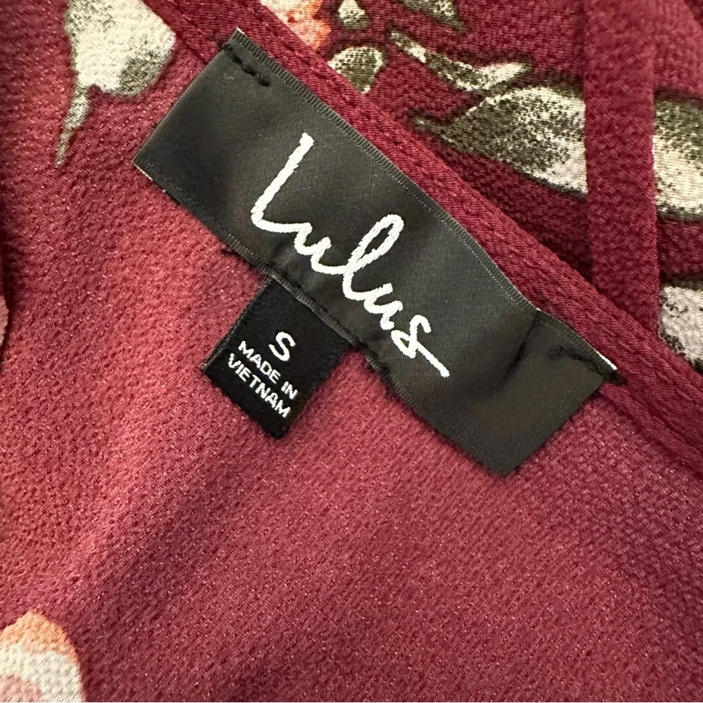 Lulu’s September Sunsets Burgundy Floral Wrap Maxi Dress Small Boho Wedding - Picture 9 of 11